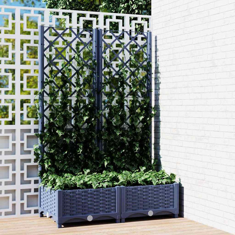 Afbeelding laden in galerijviewer, Vidaxl plantenbak met trellis blauwgrijs 80x40x121,5 cm pp
