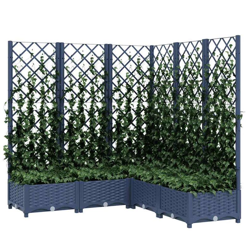 Afbeelding laden in galerijviewer, Vidaxl plantenbak met latwerk 120x120x121,5 cm polypropeen blauwgrijs
