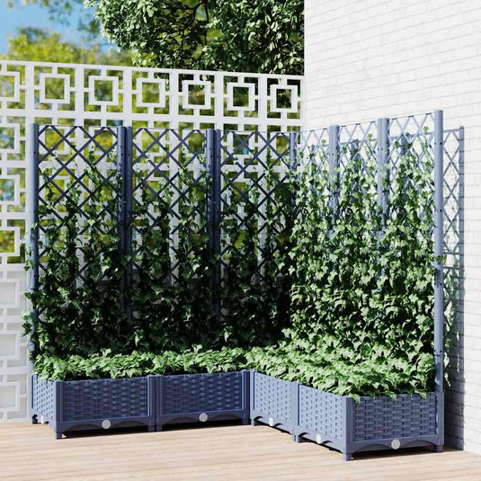 Vidaxl plantenbak met latwerk 120x120x121,5 cm polypropeen blauwgrijs