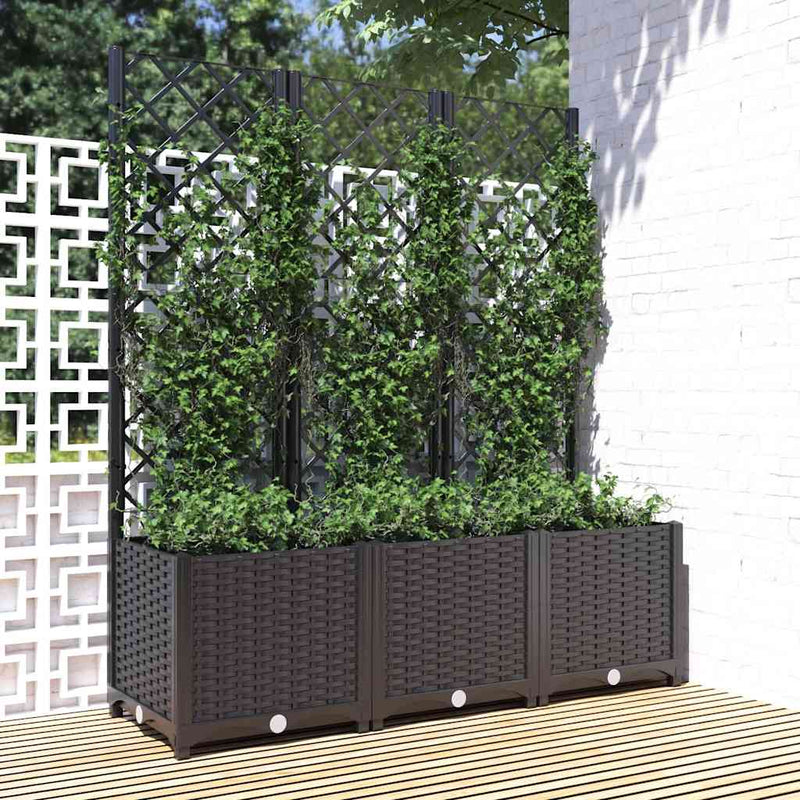 Afbeelding laden in galerijviewer, Vidaxl plantenbak met trellis zwart 120x40x136 cm pp
