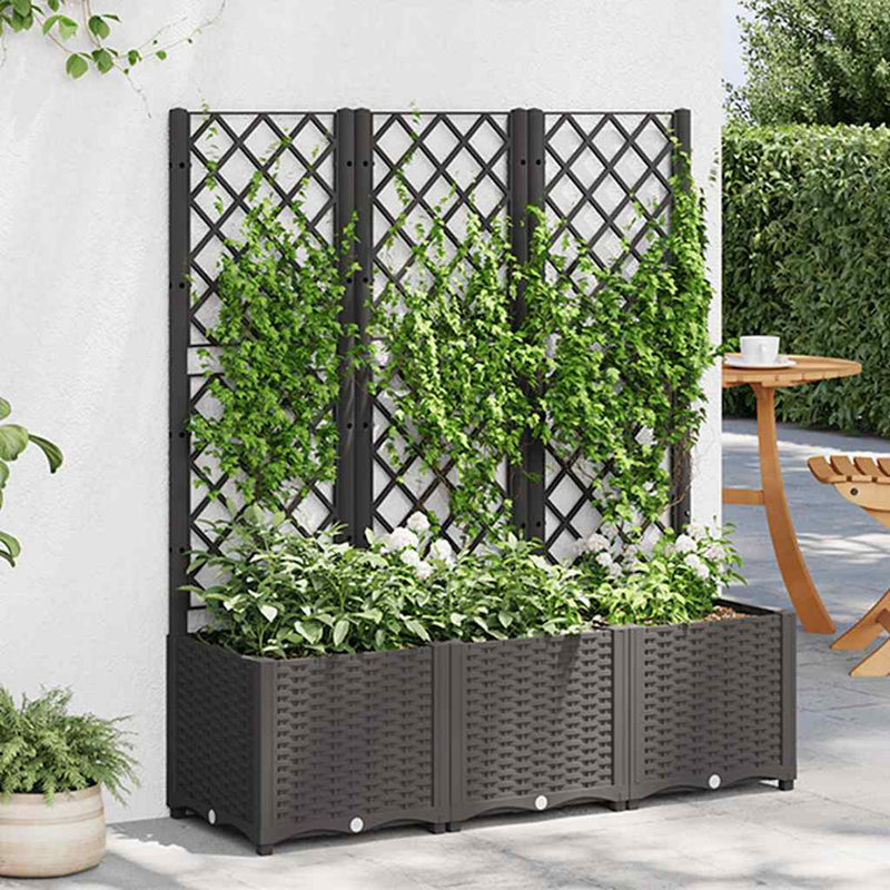 Afbeelding laden in galerijviewer, Vidaxl plantenbak met trellis zwart 120x40x136 cm pp
