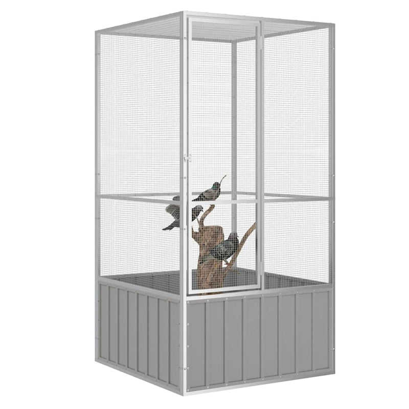 Afbeelding laden in galerijviewer, Vidaxl vogelkooi 111x107x211,5 cm gegalvaniseerd staal grijs
