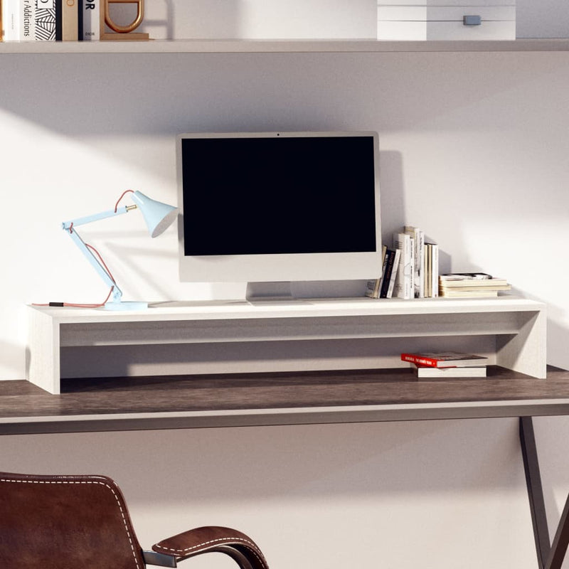 Afbeelding laden in galerijviewer, Vidaxl monitorstandaard 100x27x15 cm massief grenenhout wit
