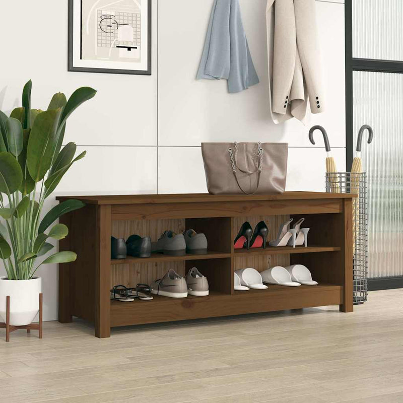 Afbeelding laden in galerijviewer, Vidaxl schoenenbank 110x38x45,5 cm massief grenenhout honingbruin
