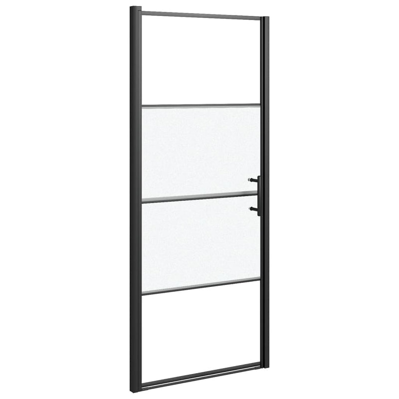 Afbeelding laden in galerijviewer, Vidaxl douchedeur halfmat 91x195 cm gehard glas zwart
