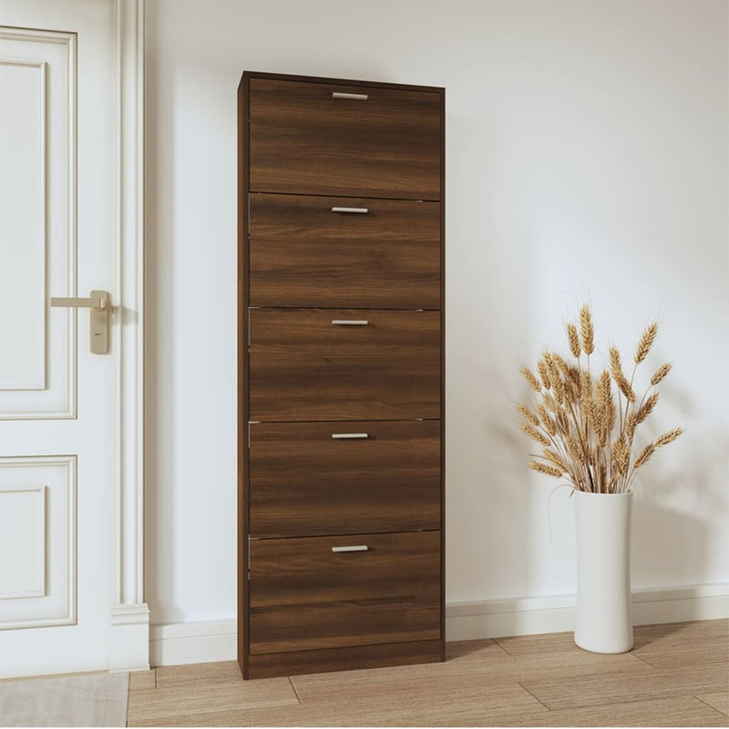 Afbeelding laden in galerijviewer, Vidaxl schoenenkast 59x17x169 cm bewerkt hout bruin eikenkleur
