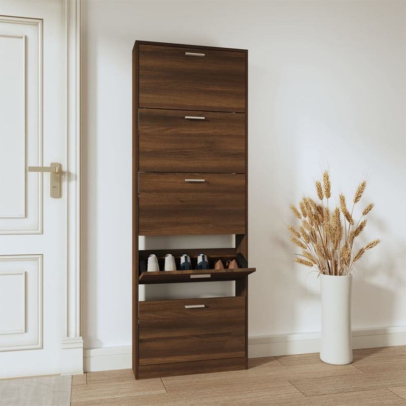 Afbeelding laden in galerijviewer, Vidaxl schoenenkast 59x17x169 cm bewerkt hout bruin eikenkleur

