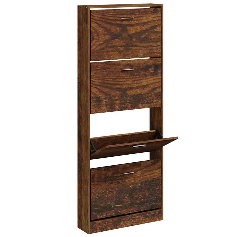Afbeelding laden in galerijviewer, Vidaxl schoenenkast 59x17x150 cm bewerkt hout gerookt eikenkleurig
