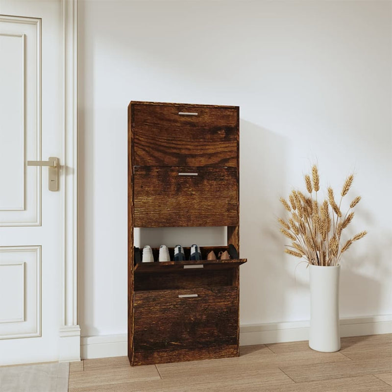 Afbeelding laden in galerijviewer, Vidaxl schoenenkast 59x17x150 cm bewerkt hout gerookt eikenkleurig
