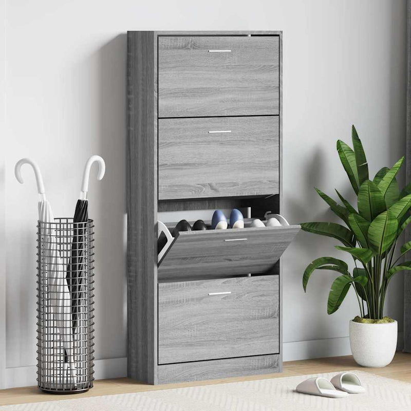 Afbeelding laden in galerijviewer, Vidaxl schoenenkast 63x24x147 cm bewerkt hout grijs sonoma
