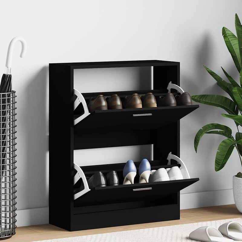 Afbeelding laden in galerijviewer, Vidaxl schoenenkast 63x24x81 cm bewerkt hout zwart
