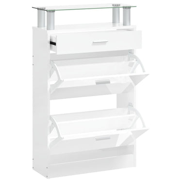 Vidaxl schoenenkast 63x24x104 cm bewerkt hout hoogglans wit