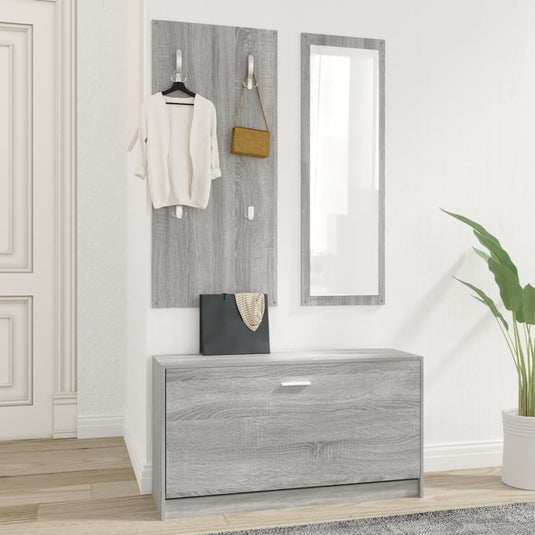 Vidaxl schoenenkastset 3-in-1 bewerkt hout grijs sonoma eiken