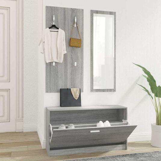 Vidaxl schoenenkastset 3-in-1 bewerkt hout grijs sonoma eiken