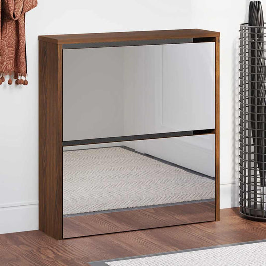 Vidaxl schoenenkast met spiegel 2-laags 63x17x67 cm bruineiken