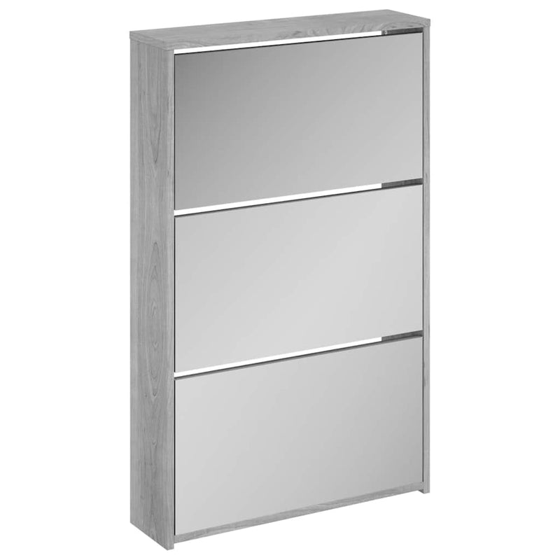 Afbeelding laden in galerijviewer, Vidaxl schoenenkast met spiegel 3-laags 63x17x102,5 cm grijs sonoma
