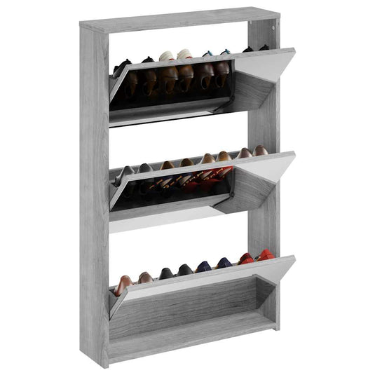 Vidaxl schoenenkast met spiegel 3-laags 63x17x102,5 cm grijs sonoma