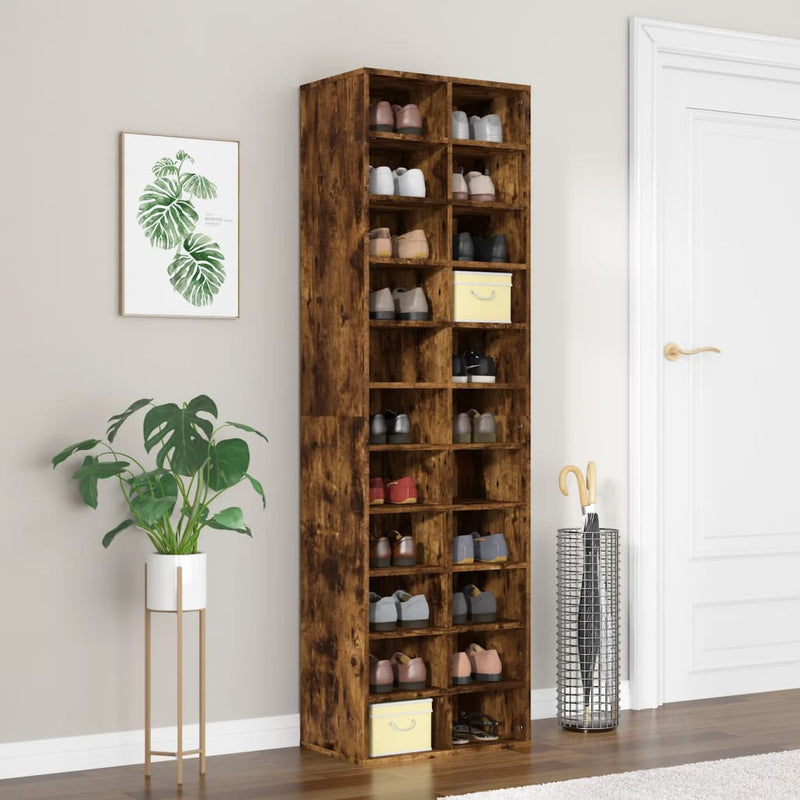 Afbeelding laden in galerijviewer, VidaXL Schoenenkast 54x34x183 cm bewerkt hout gerookt eikenkleurig
