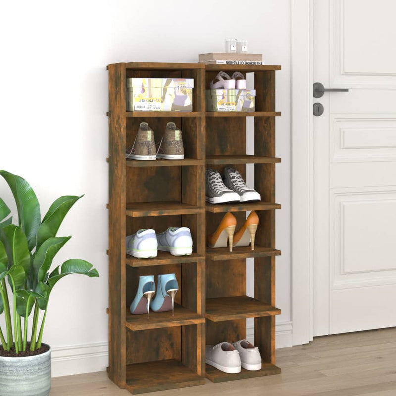 Afbeelding laden in galerijviewer, Vidaxl schoenenrekken 2 st 27,5x27x102 cm bewerkt hout gerookt eiken
