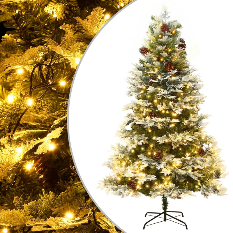 Afbeelding laden in galerijviewer, Vidaxl kerstboom met led en dennenappels 195 cm pvc en pe groen
