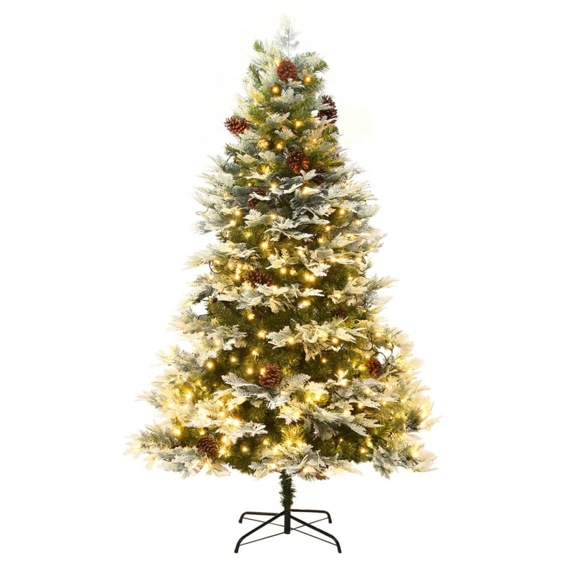 Afbeelding laden in galerijviewer, Vidaxl kerstboom met led en dennenappels 195 cm pvc en pe groen
