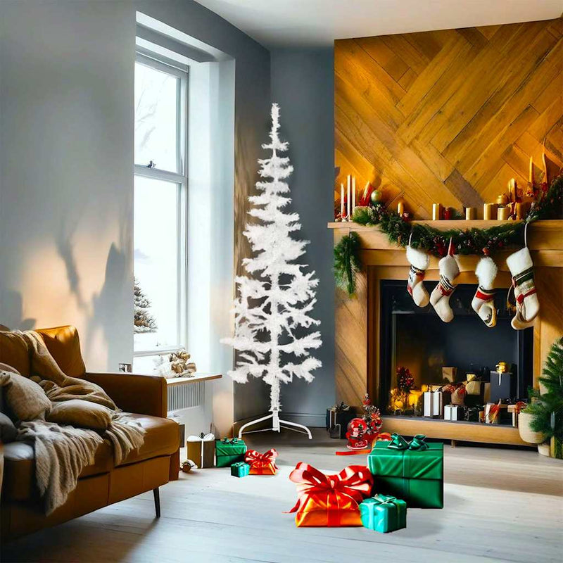 Afbeelding laden in galerijviewer, Vidaxl kunstkerstboom half met standaard smal 180 cm wit
