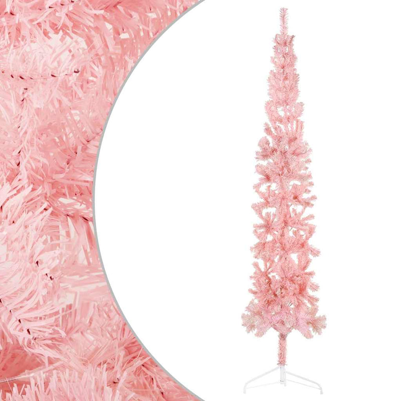 Afbeelding laden in galerijviewer, Vidaxl kunstkerstboom half met standaard smal 240 cm roze

