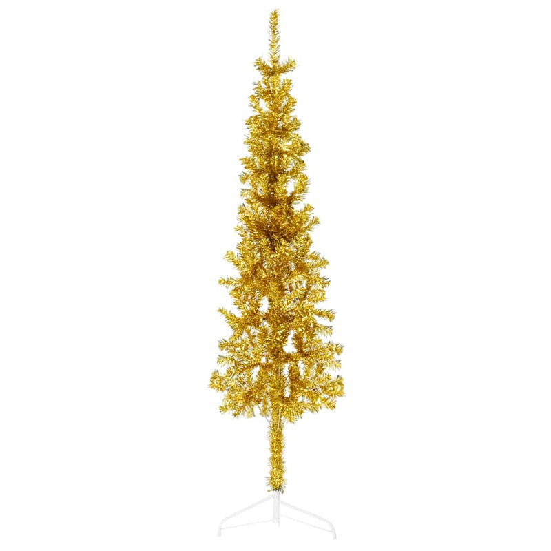 Afbeelding laden in galerijviewer, Vidaxl kunstkerstboom half met standaard smal 150 cm goudkleurig
