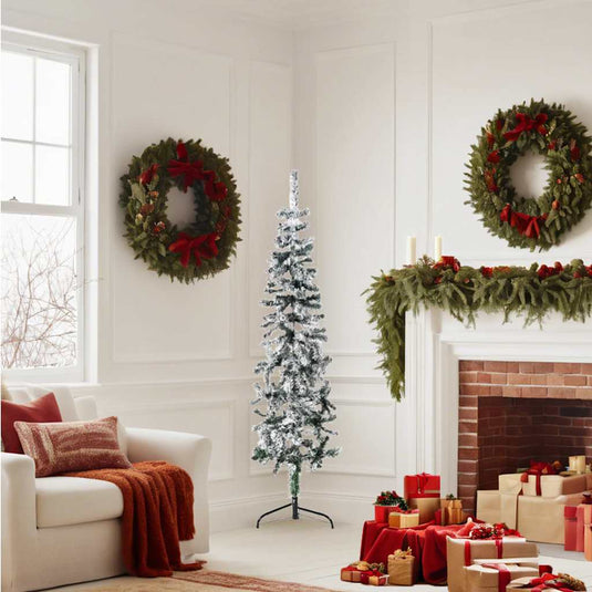 Vidaxl kunstkerstboom half met sneeuw smal 150 cm