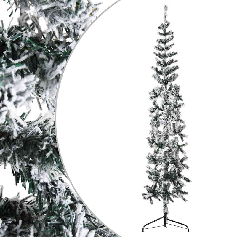 Afbeelding laden in galerijviewer, Vidaxl kunstkerstboom half met sneeuw smal 180 cm
