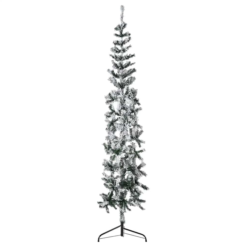 Afbeelding laden in galerijviewer, Vidaxl kunstkerstboom half met sneeuw smal 210 cm
