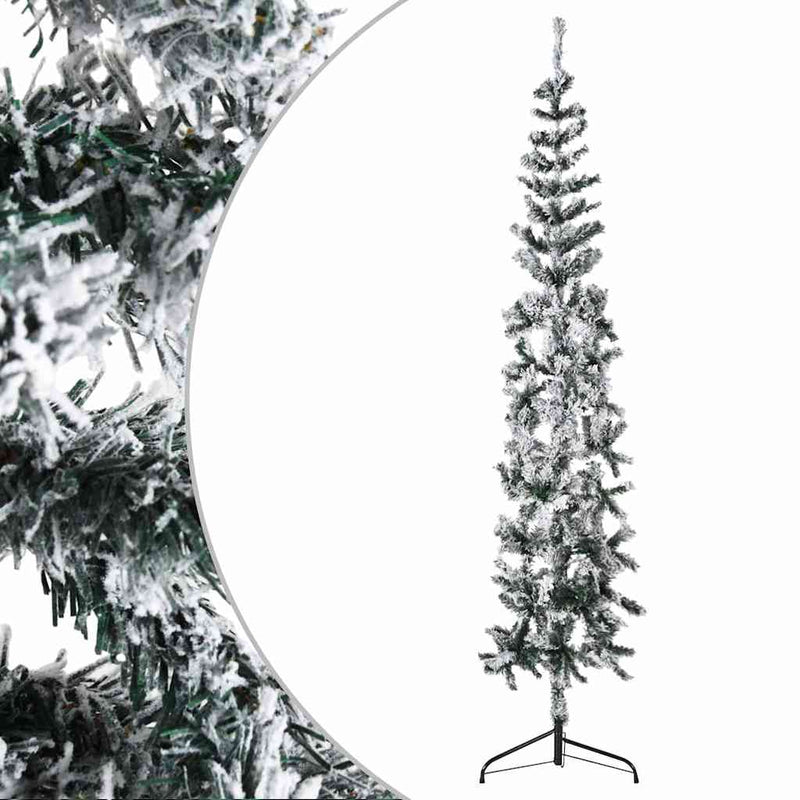 Afbeelding laden in galerijviewer, Vidaxl kunstkerstboom half met sneeuw smal 240 cm
