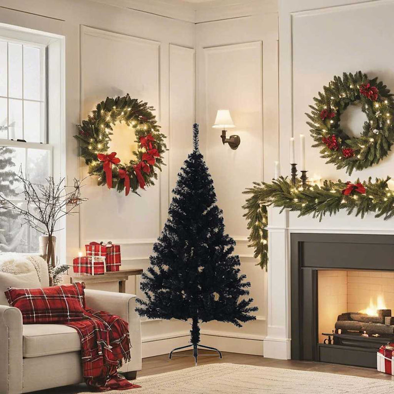 Afbeelding laden in galerijviewer, Vidaxl kunstkerstboom met standaard half 150 cm pvc zwart
