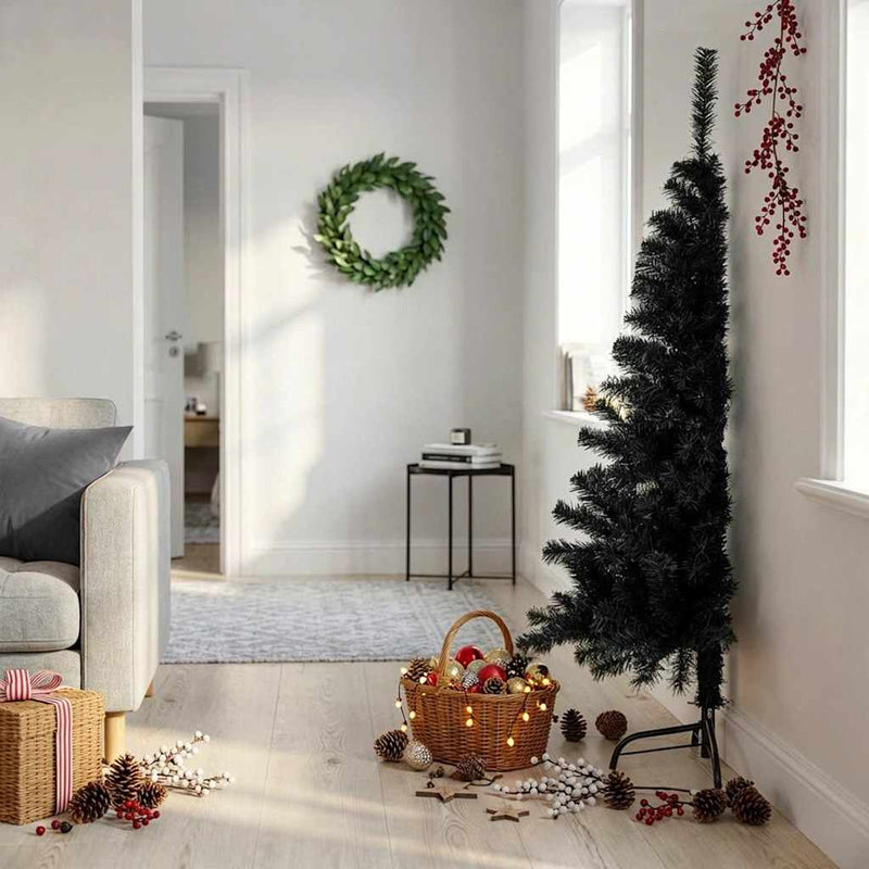 Afbeelding laden in galerijviewer, Vidaxl kunstkerstboom met standaard half 150 cm pvc zwart
