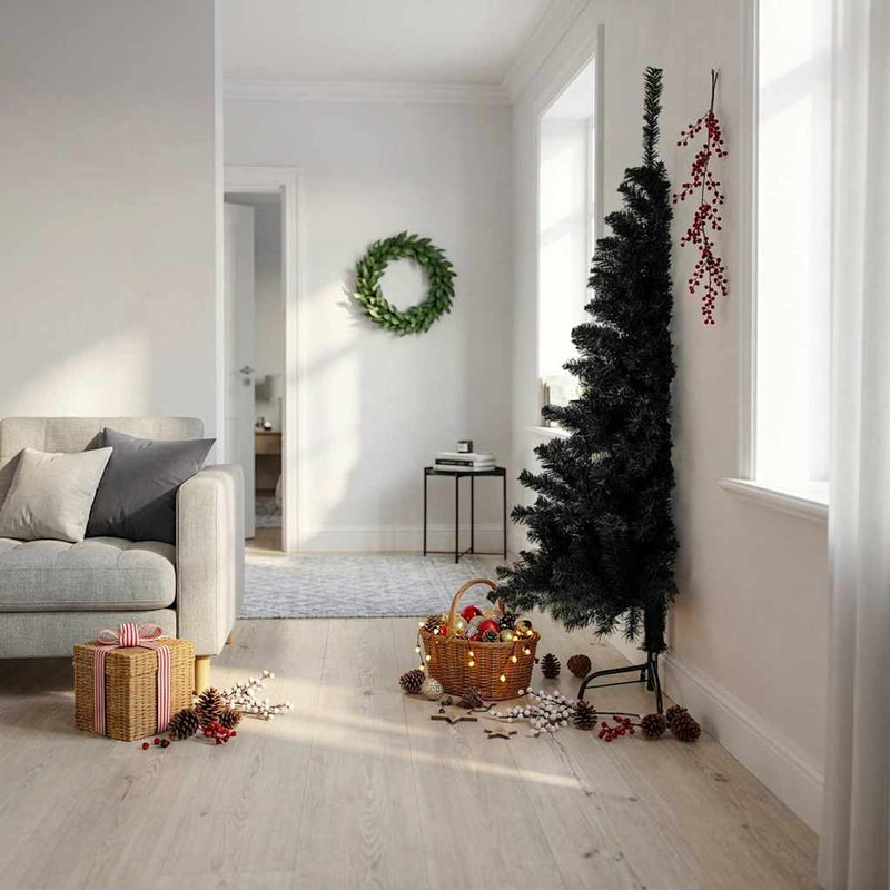 Afbeelding laden in galerijviewer, Vidaxl kunstkerstboom met standaard half 180 cm pvc zwart
