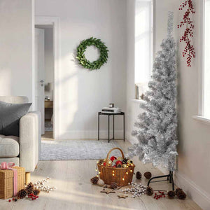 Vidaxl kunstkerstboom half met standaard 150 cm pet zilverkleurig