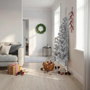 Vidaxl kunstkerstboom half met standaard 180 cm pet zilverkleurig