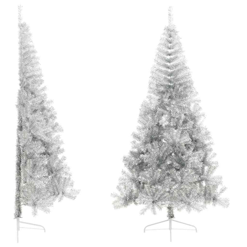 Afbeelding laden in galerijviewer, Vidaxl kunstkerstboom half met standaard 210 cm pet zilverkleurig
