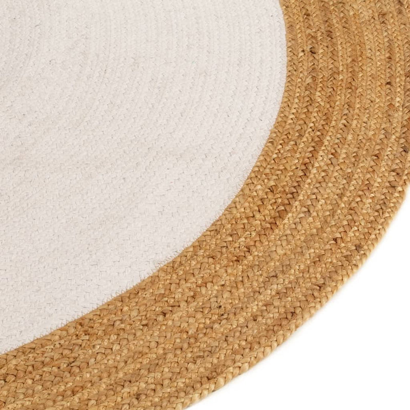 Afbeelding laden in galerijviewer, Vidaxl vloerkleed rond gevlochten 150 cm jute en katoen wit en naturel
