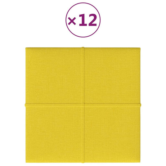 VidaXL Wandpanelen 12 st 1,08 m² 30x30 cm stof lichtgeel