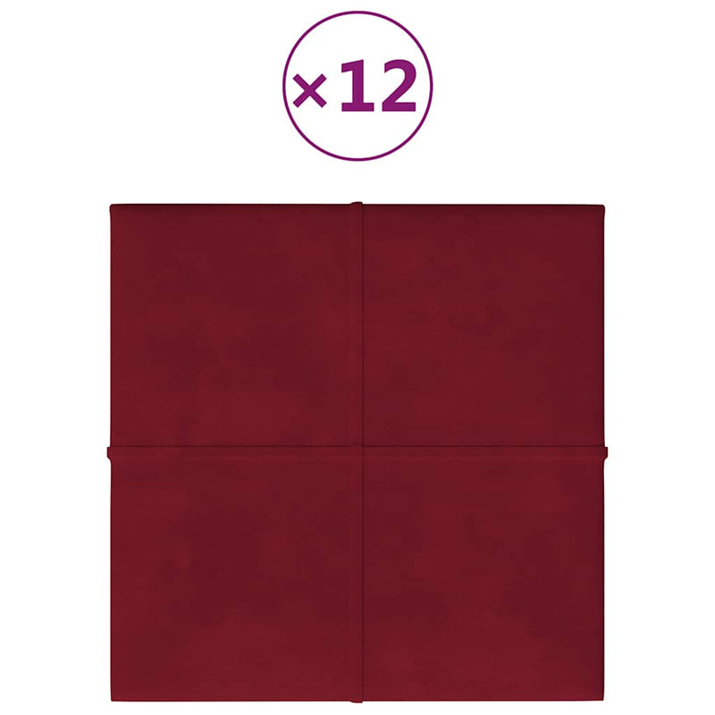 Afbeelding laden in galerijviewer, Vidaxl wandpanelen 12 st 1,08 m² 30x30 cm fluweel wijnrood
