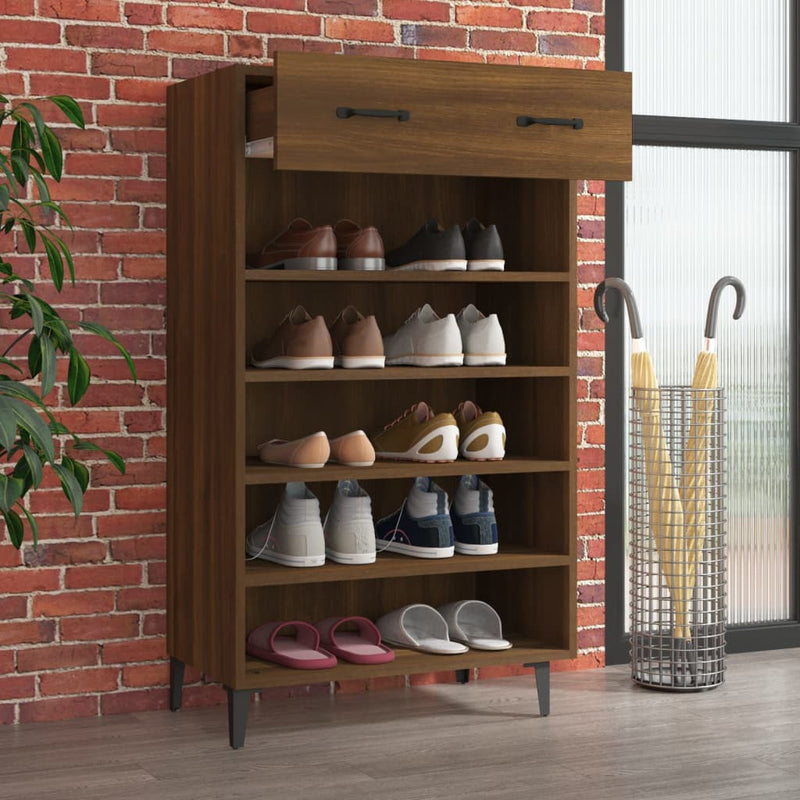 Afbeelding laden in galerijviewer, Vidaxl schoenenkast 60x35x105 cm bewerkt hout bruin eikenkleur
