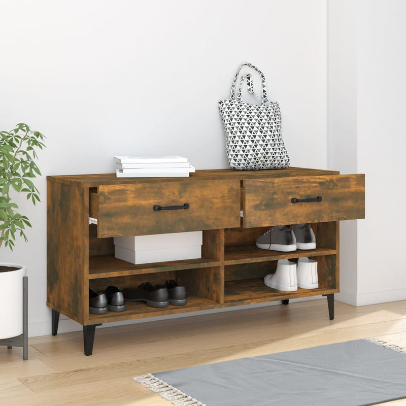 Afbeelding laden in galerijviewer, Vidaxl schoenenkast 102x35x55 cm bewerkt hout gerookt eikenkleurig
