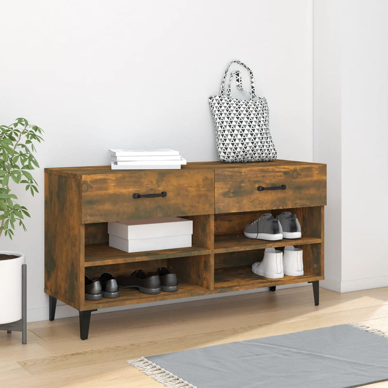 Afbeelding laden in galerijviewer, Vidaxl schoenenkast 102x35x55 cm bewerkt hout gerookt eikenkleurig
