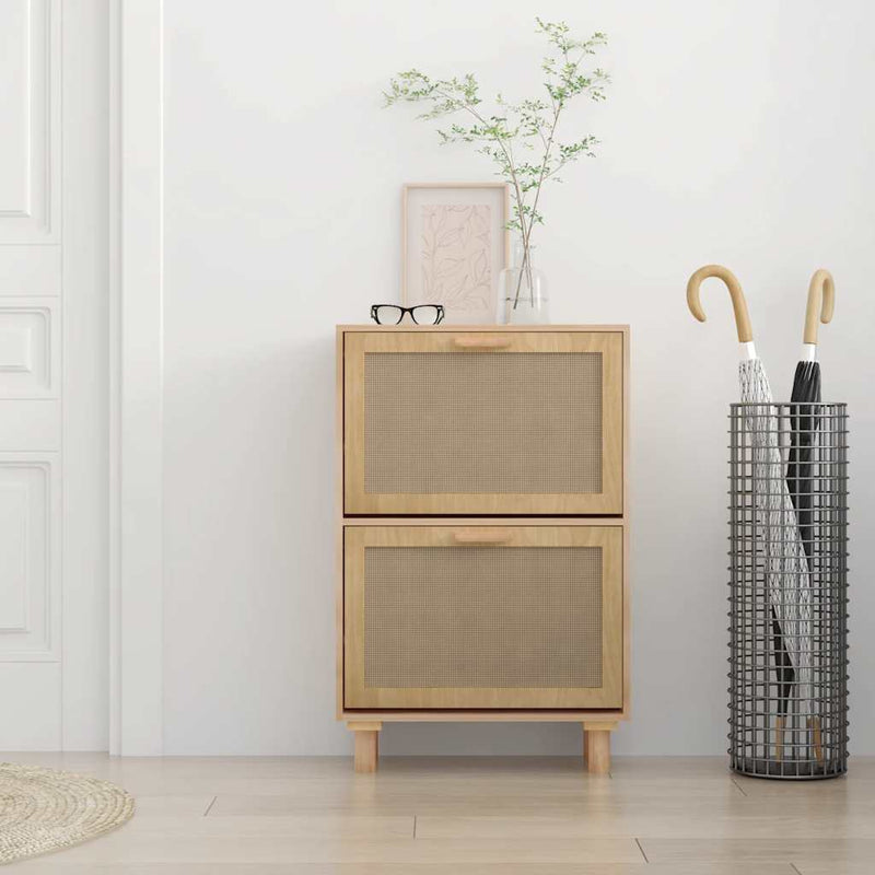 Afbeelding laden in galerijviewer, Vidaxl schoenenkast 52x25x80 cm bewerkt hout natuurlijk rattan bruin
