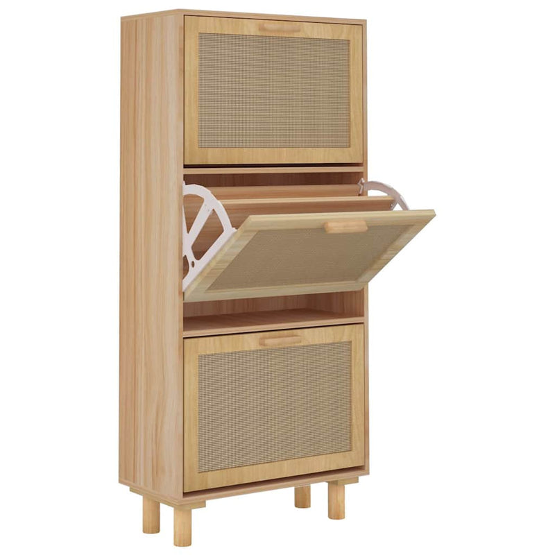 Afbeelding laden in galerijviewer, Vidaxl schoenenkast 52x25x115cm bewerkt hout natuurlijk rattan bruin
