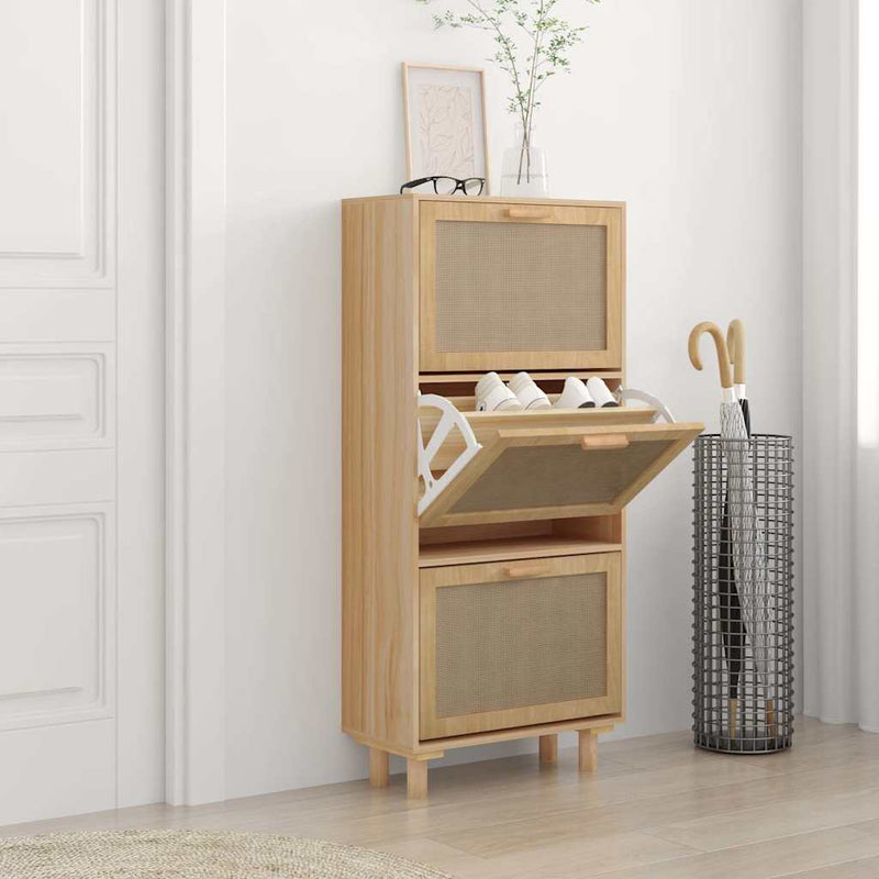 Afbeelding laden in galerijviewer, Vidaxl schoenenkast 52x25x115cm bewerkt hout natuurlijk rattan bruin
