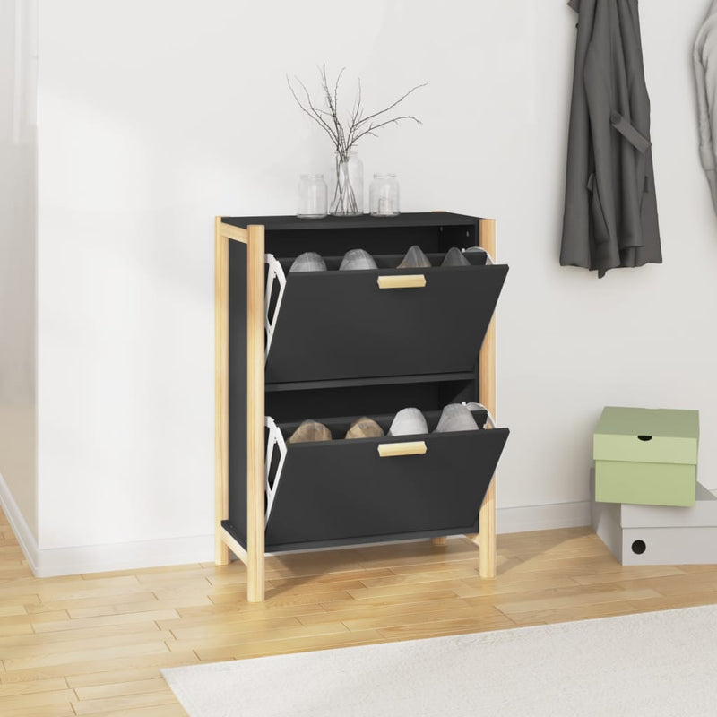 Afbeelding laden in galerijviewer, Vidaxl schoenenkast 57,5x33x80 cm bewerkt hout zwart
