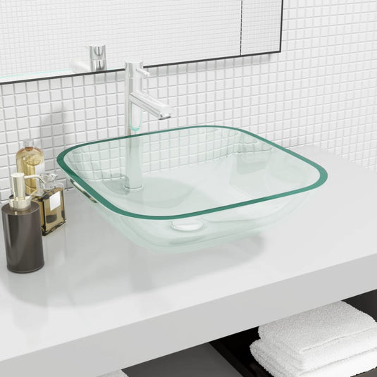 Vidaxl wasbak 42x42x14 cm glas transparant