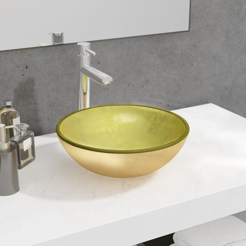 Afbeelding laden in galerijviewer, Vidaxl wasbak 35x12 cm gehard glas goudkleurig
